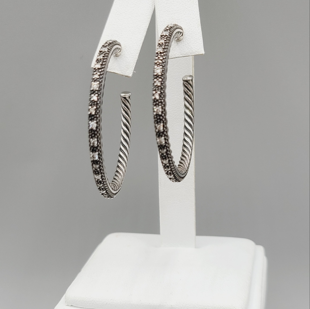 David Yurman Large Midnight Melange Hoop Earrings With Diamonds - Picture 3 of 12